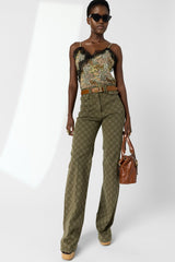 ANNA MONOGRAMMED FLARED JEANS