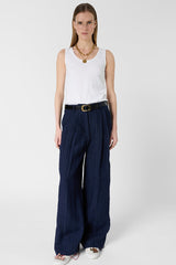 AYLA STRIPED WIDE LINEN TROUSERS