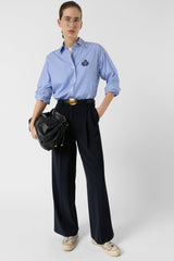 ALISSIA NAVY WIDE FLOWING PLEATED TROUSERS