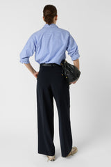 ALISSIA NAVY WIDE FLOWING PLEATED TROUSERS