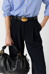 ALISSIA NAVY WIDE FLOWING PLEATED TROUSERS