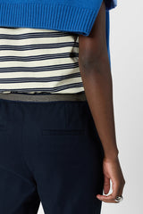 AURIA NAVY ELASTICATED BACK COTTON TROUSERS