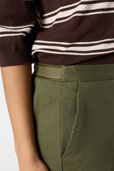 AURIA KHAKI GREEN ELASTICATED BACK COTTON TROUSERS