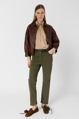 ADELA KHAKI GREEN SLIM COTTON JEANS
