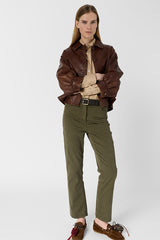 ADELA KHAKI GREEN SLIM COTTON JEANS