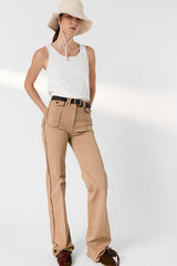 ANNA NUDE FLARED FRINGED JEANS