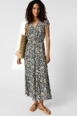 REINA FLOWERS LONG FITTED DRESS