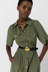 RAINA GREEN LONG SHIRT DRESS