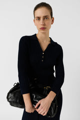 RIHAMIE LONG KNIT POLO COLLAR DRESS