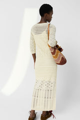 RIANA ECRU LONG CROCHET DRESS