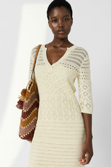 RIANA ECRU LONG CROCHET DRESS