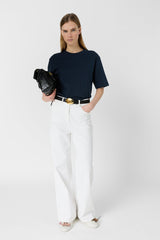 MAYAE NAVY PLAIN COTTON T SHIRT