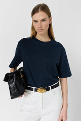 MAYAE NAVY PLAIN COTTON T SHIRT
