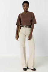 MAYAE TAUPE PLAIN COTTON T SHIRT