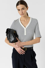 MAIVA STRIPED LOW CUT COTTON T SHIRT