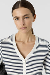 MAIVA STRIPED LOW CUT COTTON T SHIRT