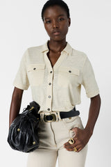 MOANA NATURAL LINEN BUTTON DOWN POLO SHIRT