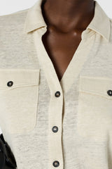 MOANA NATURAL LINEN BUTTON DOWN POLO SHIRT