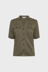 MOANA GREEN LINEN BUTTON DOWN POLO SHIRT