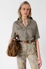 MOANA GREEN LINEN BUTTON DOWN POLO SHIRT