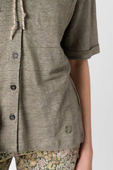 MOANA GREEN LINEN BUTTON DOWN POLO SHIRT