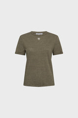 MELVA KHAKI GREEN STRIPED LINEN COTTON T SHIRT