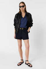MIRANA INDIGO LINEN LUREX V SHIRT