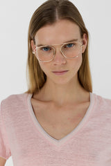 MIRANA PINK LINEN LUREX V SHIRT