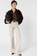 MIRANA TAUPE LINEN LUREX V SHIRT