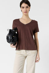 MIRANA TAUPE LINEN LUREX V SHIRT