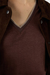 MIRANA TAUPE LINEN LUREX V SHIRT