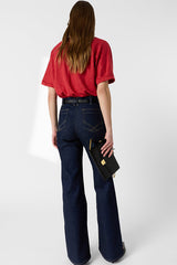 MIORA RED TUNISIAN LINEN COLLAR T SHIRT