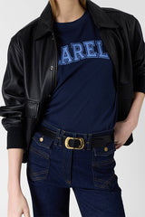 MELLY NAVY COTTON INSCRIPTION T SHIRT