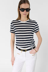 MELLINA STRIPED LINEN LUREX T SHIRT