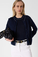 LORYS NAVY LINEN BLEND CARDIGAN