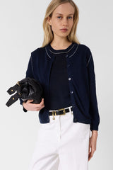 LORYS NAVY LINEN BLEND CARDIGAN