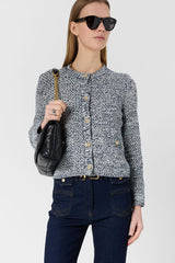 LEORA NAVY HEATHER GOLD BUTTONS CARDIGAN