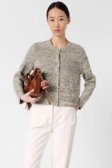 LEORA KHAKI GREEN HEATHER GOLD BUTTONS CARDIGAN