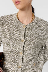 LEORA KHAKI GREEN HEATHER GOLD BUTTONS CARDIGAN