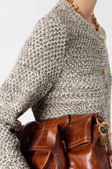 LEORA KHAKI GREEN HEATHER GOLD BUTTONS CARDIGAN