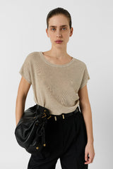 LIXIA NATURAL IRIDESCENT KNIT ROUND NECK SWEATER