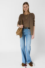 LORINA BROWN IRIDESCENT KNIT CARDIGAN