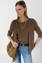 LORINA BROWN IRIDESCENT KNIT CARDIGAN