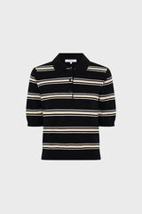 LEILA BLACK STRIPED SHORT SLEEVED POLO SHIRT