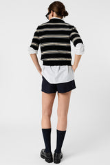 LEILA BLACK STRIPED SHORT SLEEVED POLO SHIRT