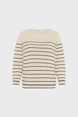 LEVIA TAUPE LOOSE STRIPED LINEN BLEND SWEATER