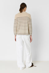 LEVIA TAUPE LOOSE STRIPED LINEN BLEND SWEATER