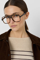 LEVIA TAUPE LOOSE STRIPED LINEN BLEND SWEATER