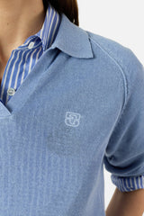 LOULA BLUESKY LINEN BLEND POLO SHIRT