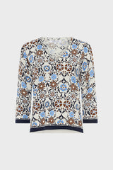 LIVA PRINTED V NECK COTTON LINEN SWEATER